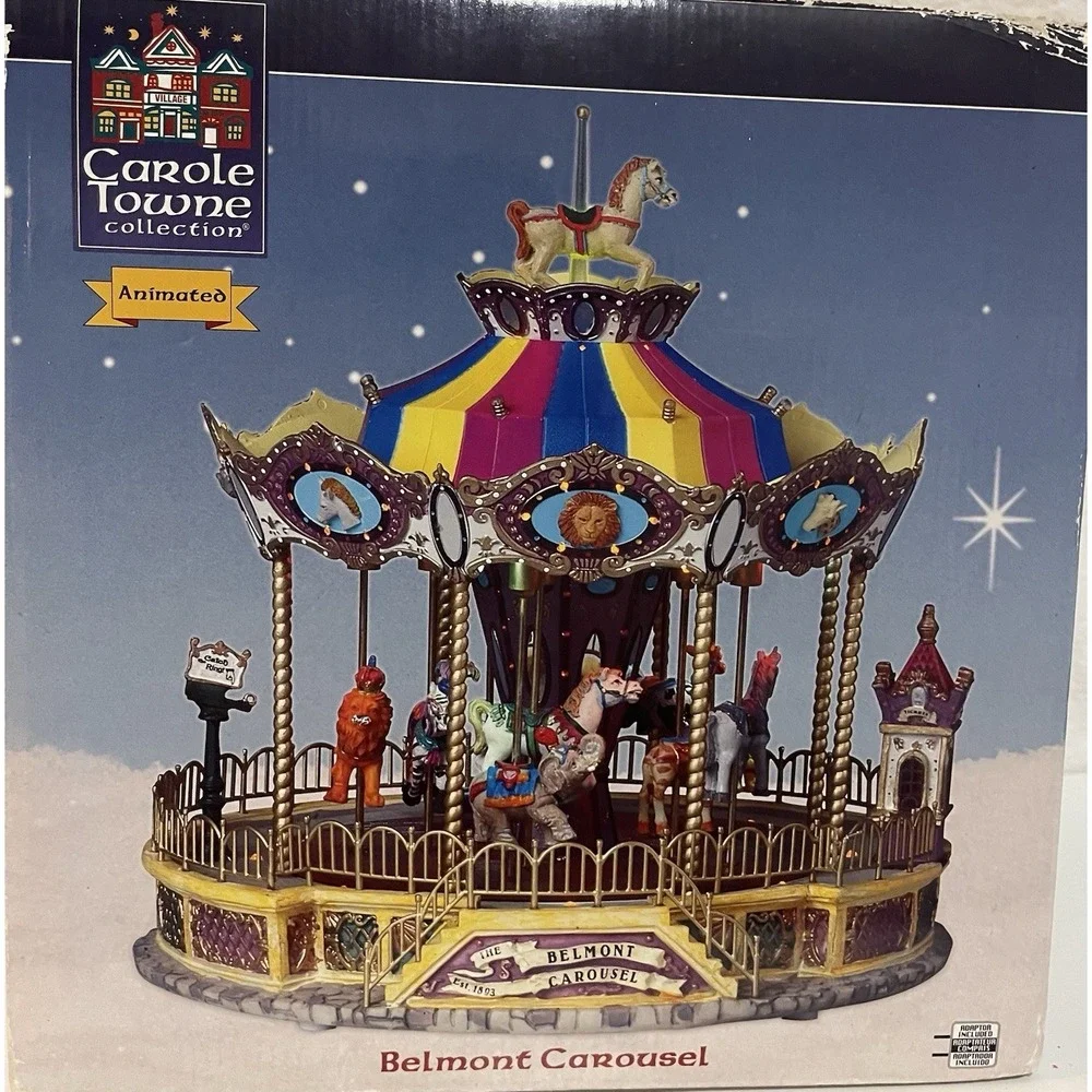 Lemax Carole Towne Animated Belmont Carousel Lighted With Sound.  *See Details*
